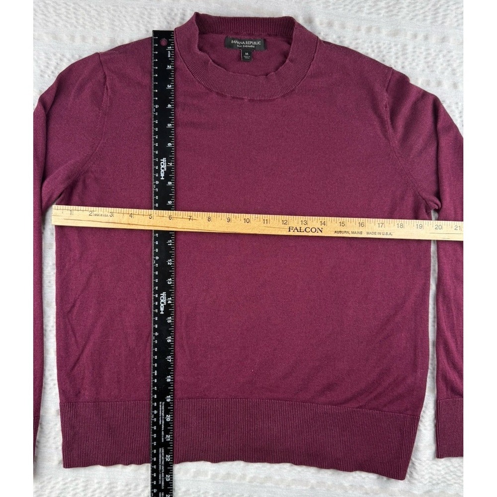 Banana Republic Silk Cashmere Sweater Burgundy Crewneck Medium Classic - Picture 4 of 5